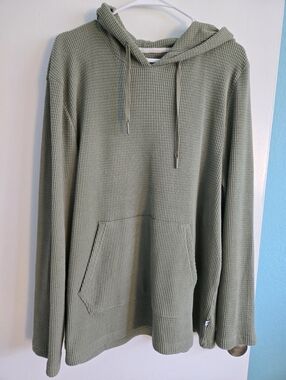 RAINFOREST Olive Waffle-Knit Hooded Shirt Size XL